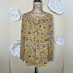 Lucky Brand Long Sleeve Button Down Yellow, White & Blue Jemma Blouse Size L